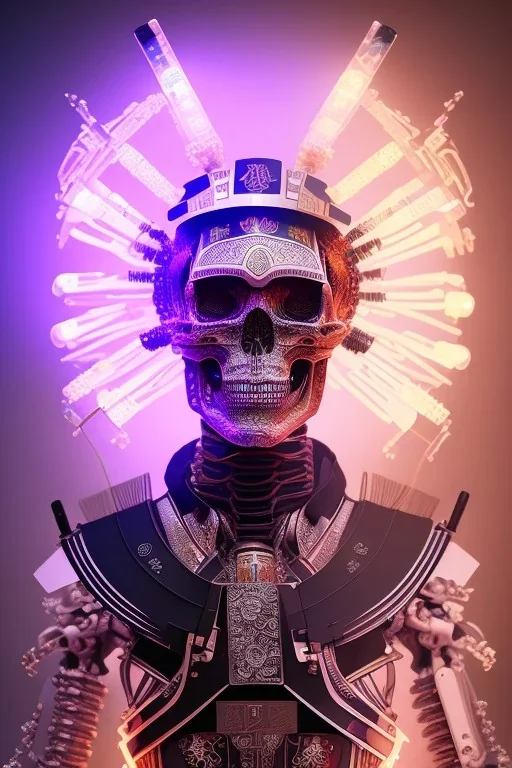 Futuristic Neon crystal skeleton samurai smoke glass fire water