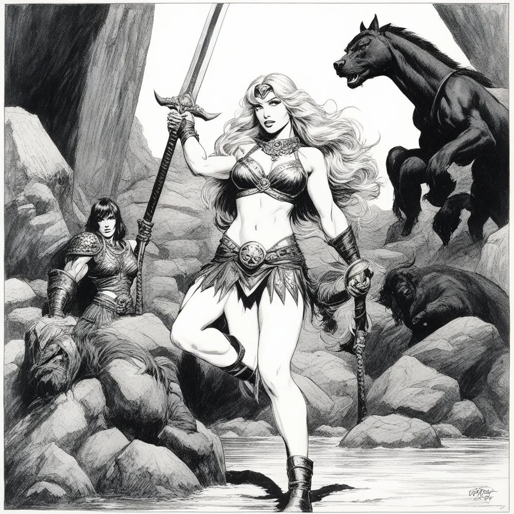[a mix of Madonna and Britney's allures] Ernie Chan Savage Sword of Conan #22 Pin-Up Illustration Original Art (Marvel, 1977)