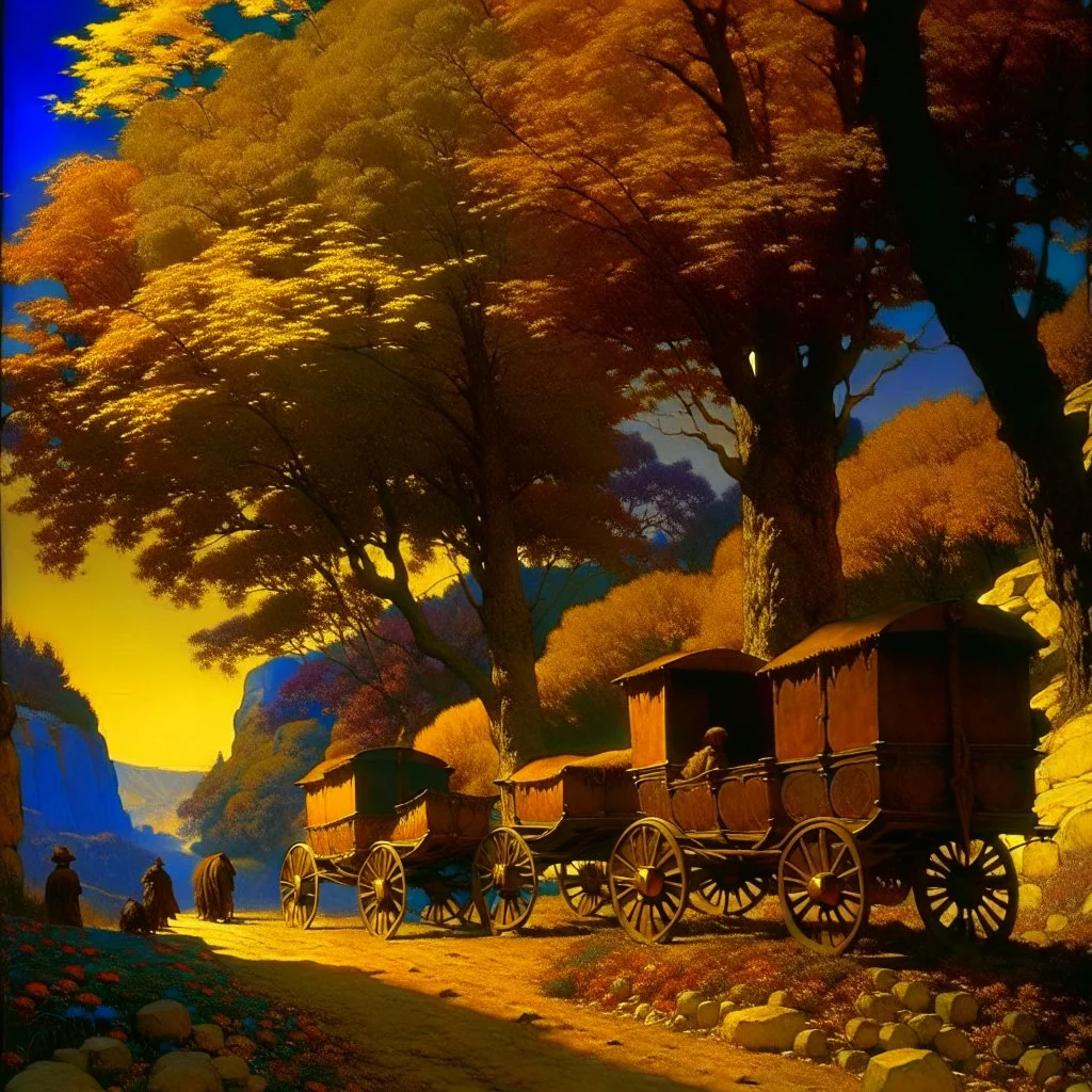gypsy wagons, Maxfield Parrish