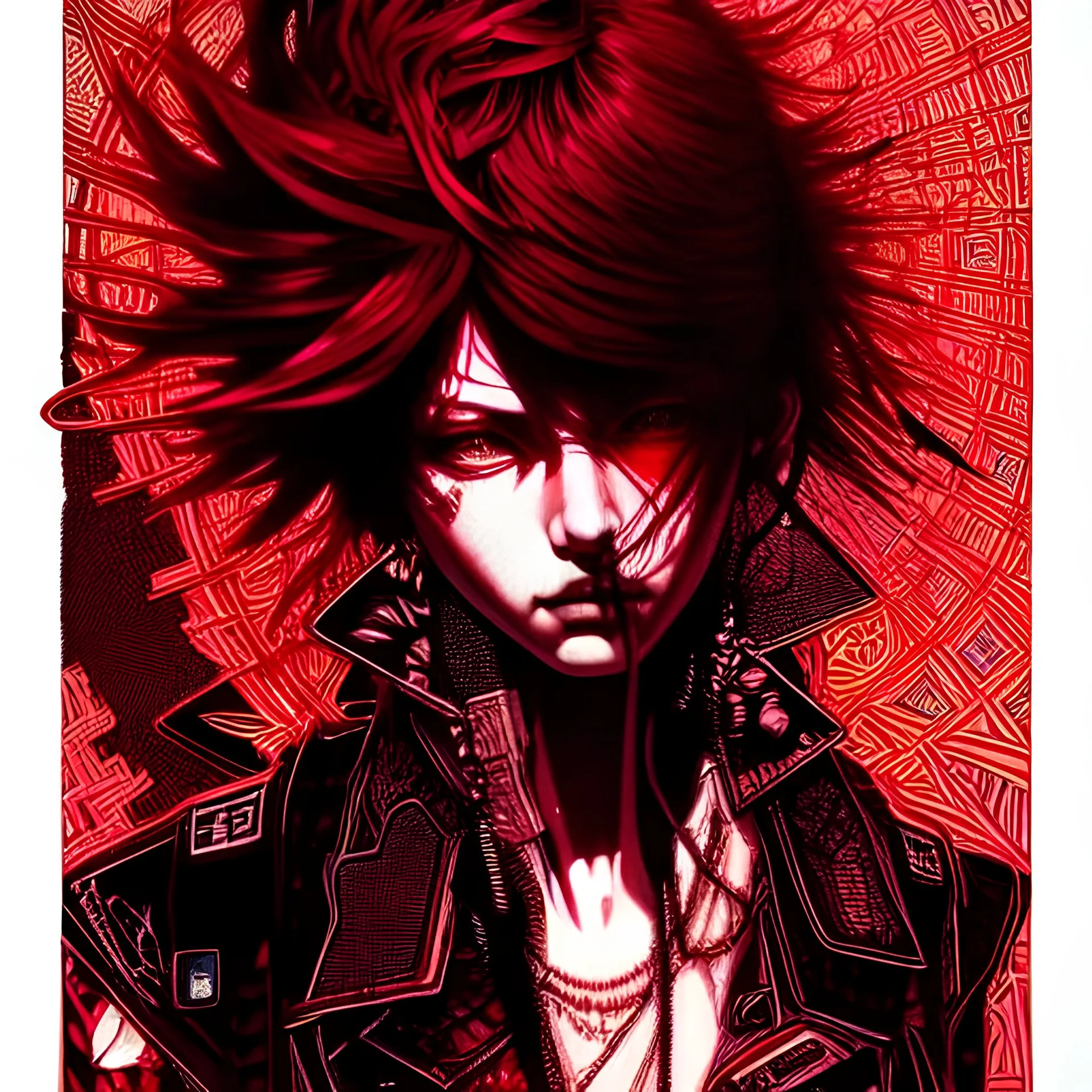 beautiful punk girl, hyper detailed, intricately detailed, illustration by <kilian eng> <Yoji Shinkawa>, darkred tones,