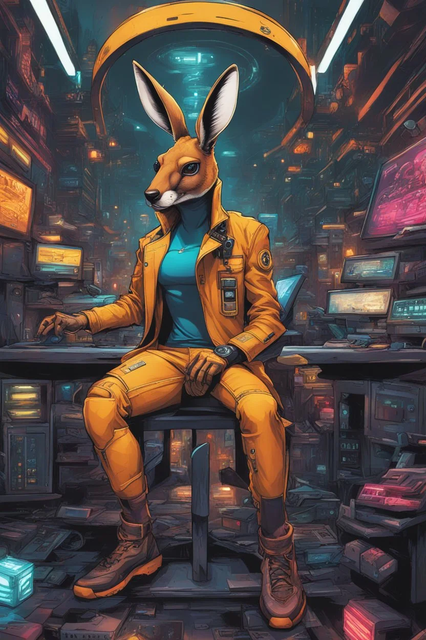 Kangaroo cyberpunk cómic art calidad ultra maximalista full body