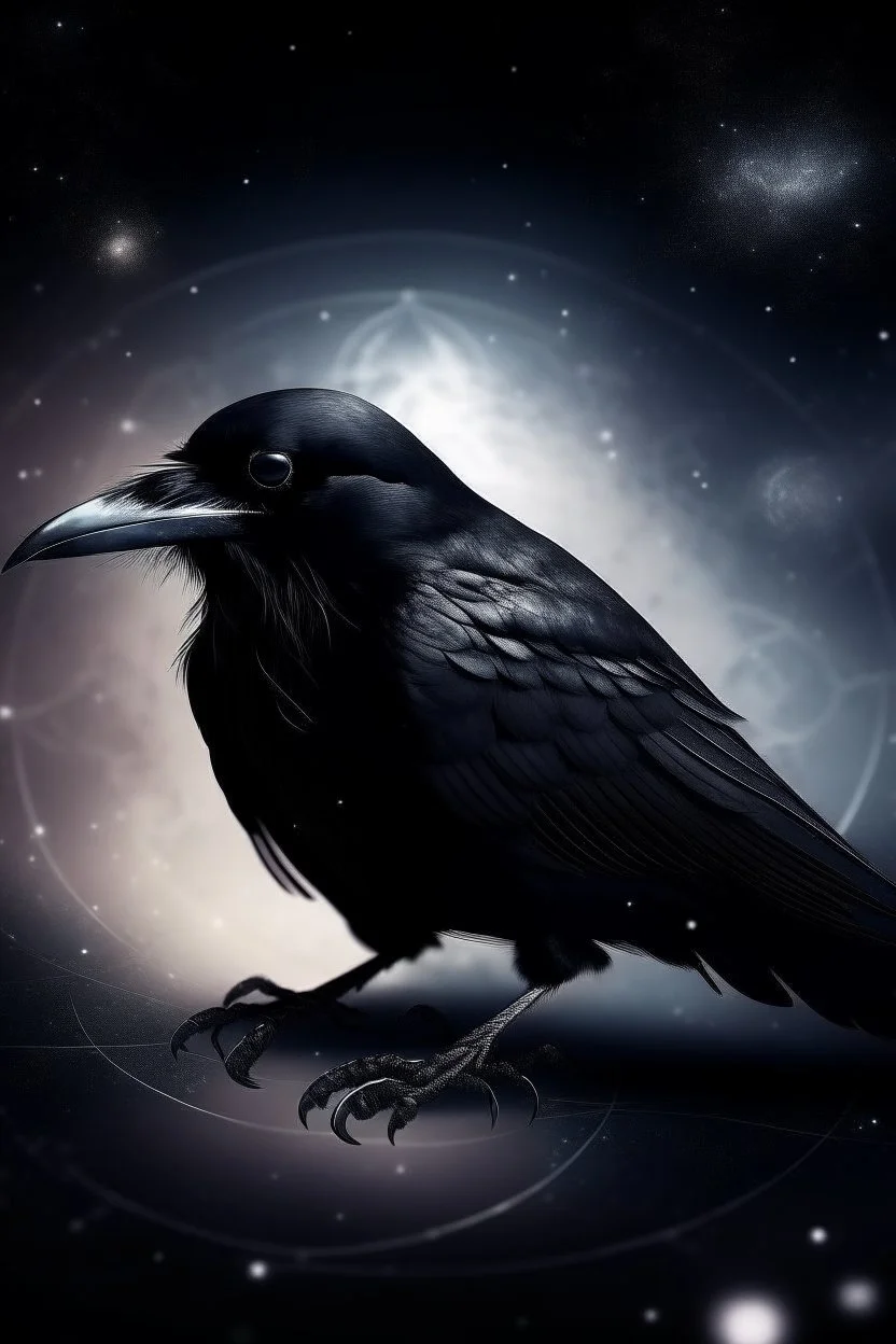 Crow in a space and space souls around