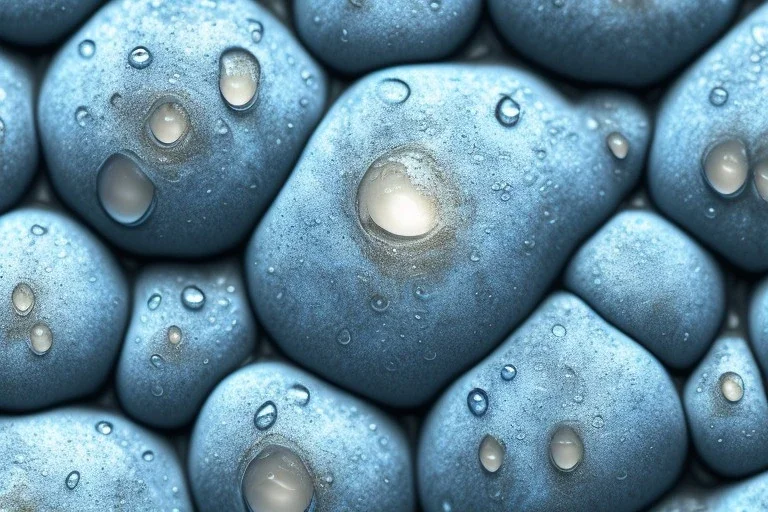 Blue raindrops on a white rock, lava, close up view, photo quality, stone marble, ultra realistic