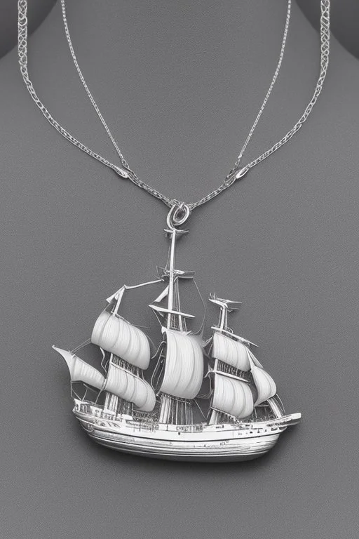 White gold ship-shaped necklace