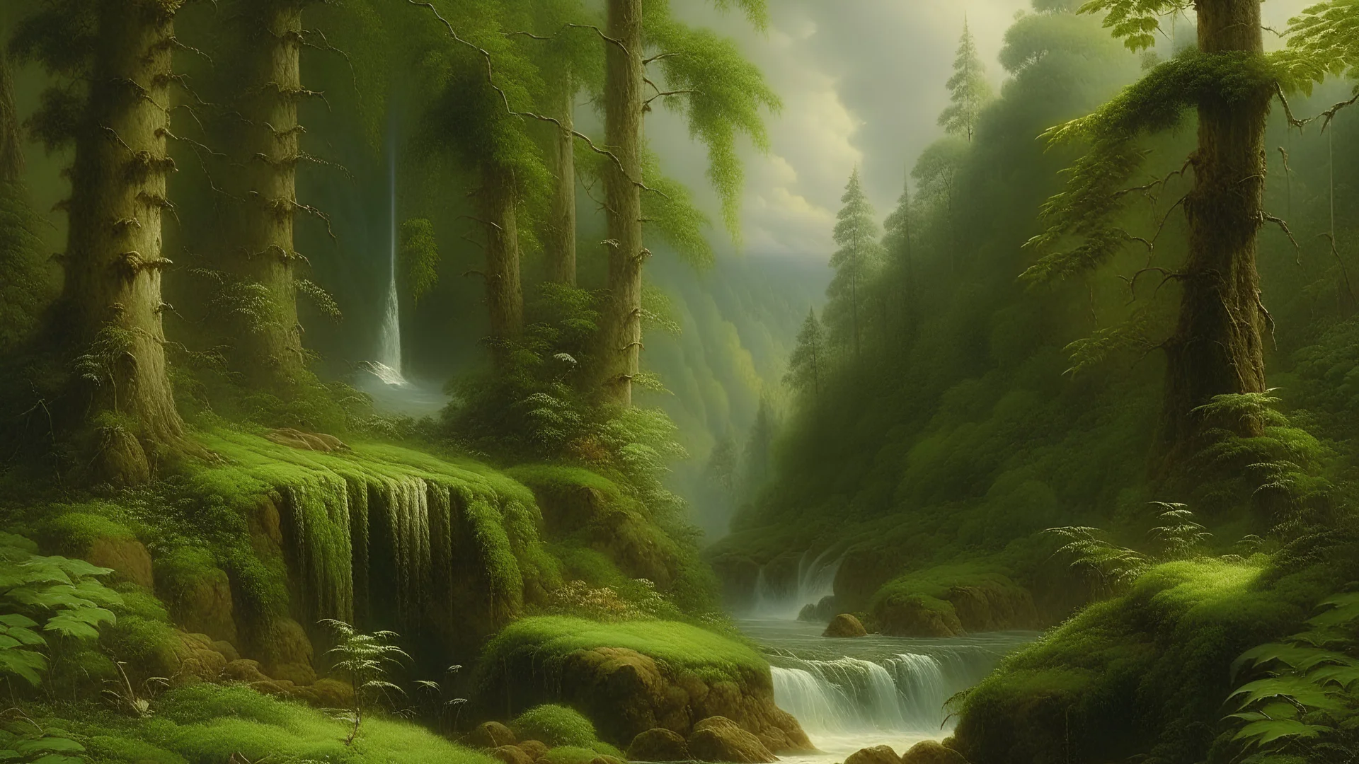 A luscious forest with giant waterfall painted by Henry-Robert Brésil
