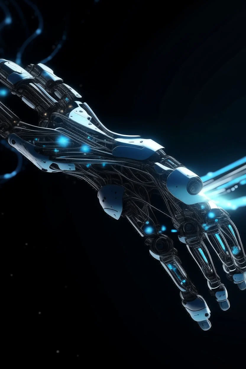 A sci-fi starry background, a slender space flexible robotic arm in the picture.