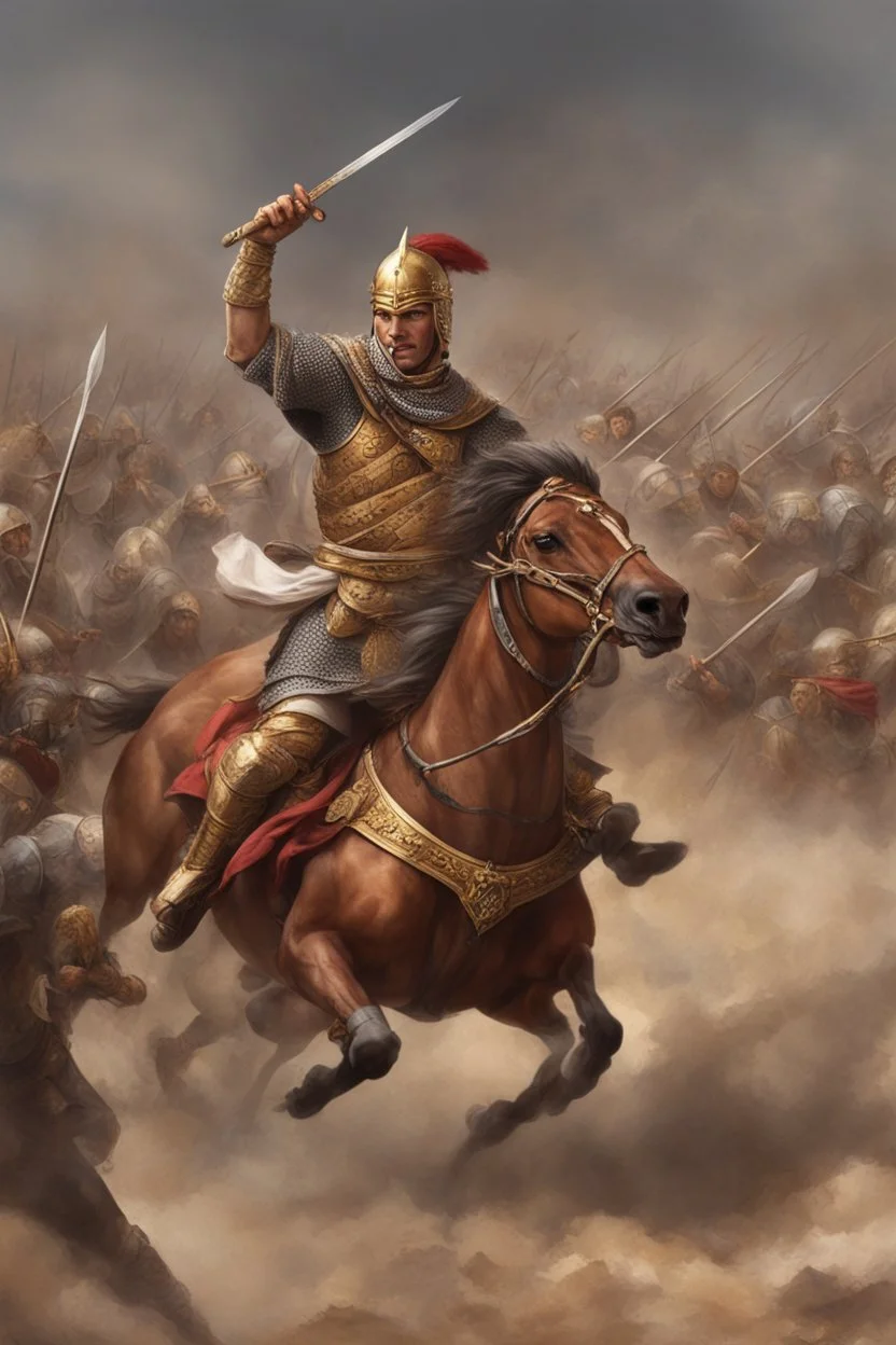 Alexander charging into battle, his army ready for conquest. But little did he know, a cunning adversary had set a trap, turning the tide of the battle in a way that left Alexander stunned and strategizing on the fly!"