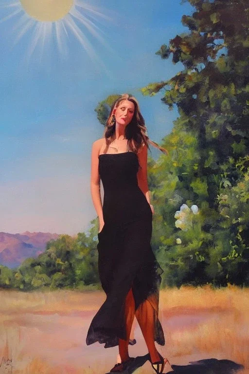 Full body portrait, painting, medium shot lady style of Close to the Sun