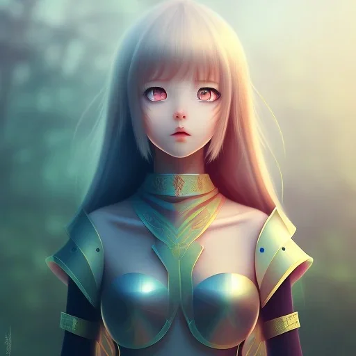 Anime girl cute neck head portrait, warrior costume, village, meditation, 8k quality