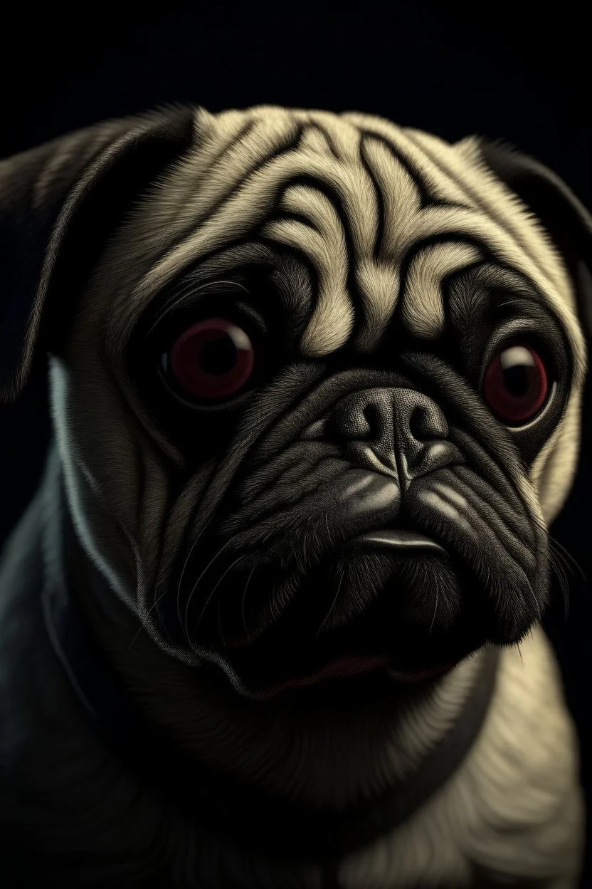 a serious looking old pug dog, super realistic ,8k quality