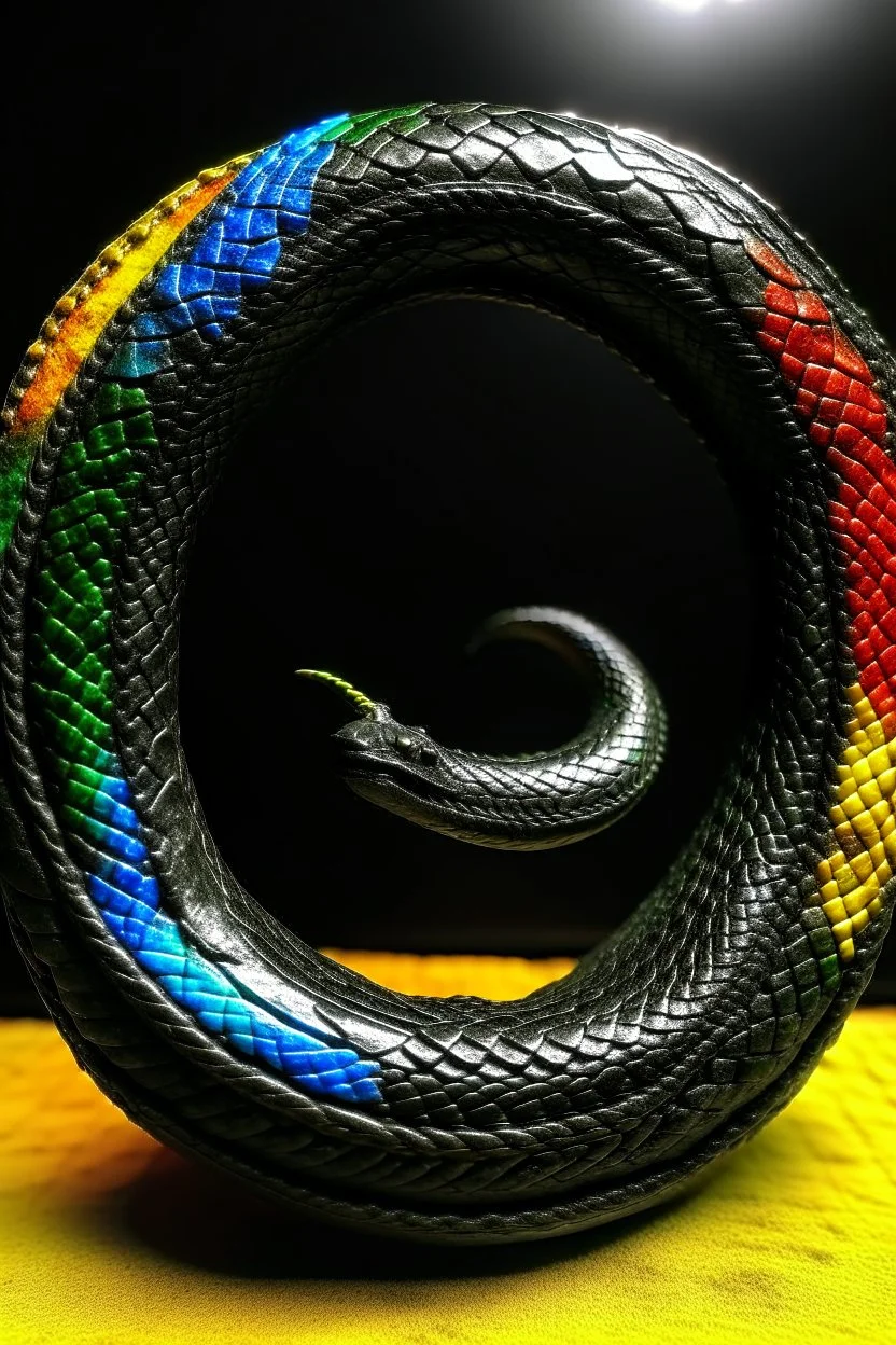 ouroboros made of paint, leather background