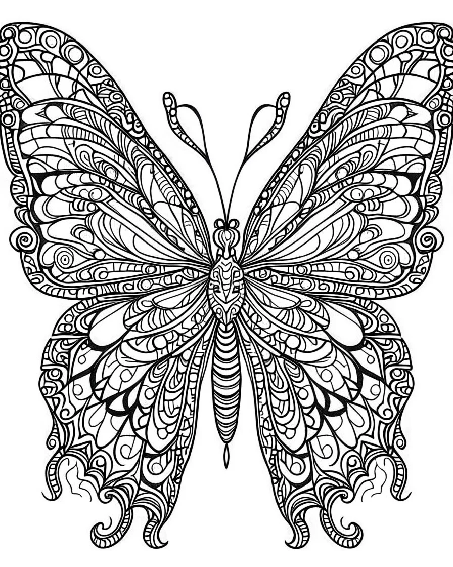 Page coloring book, mandala butterfly, white Background, clean line art