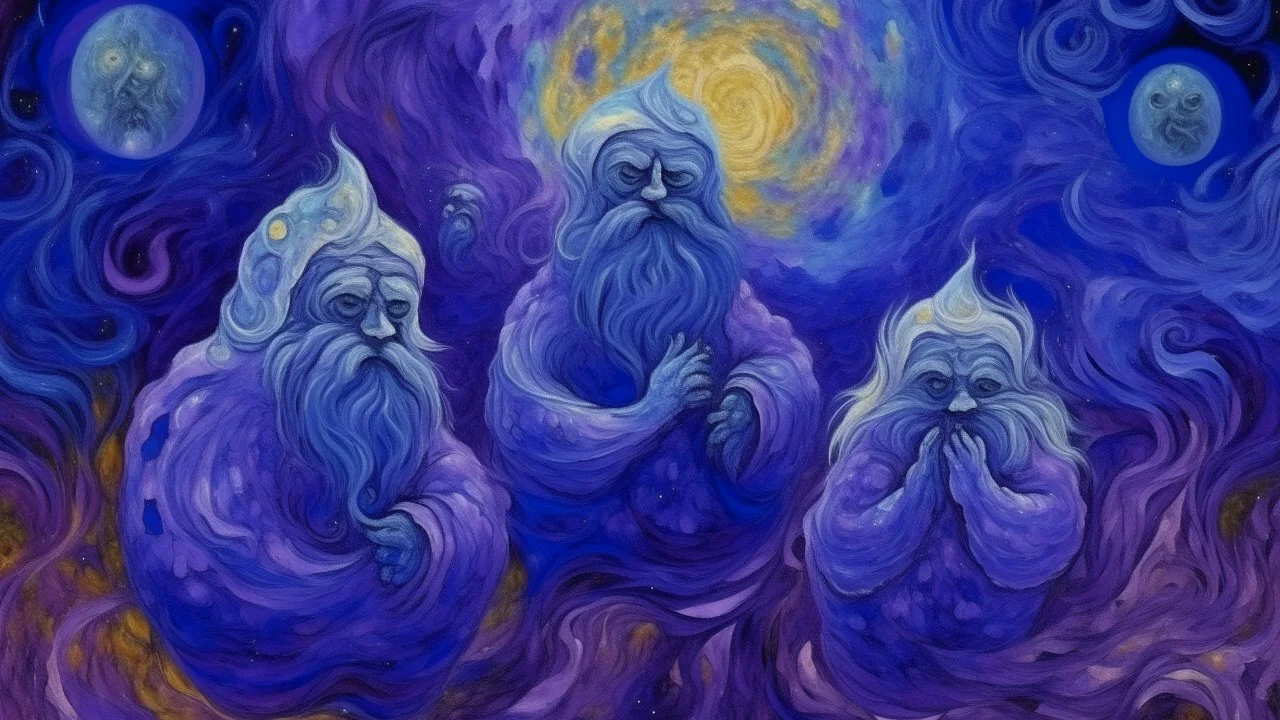 A violet space nebula with spirits painted by Vincent van Gogh