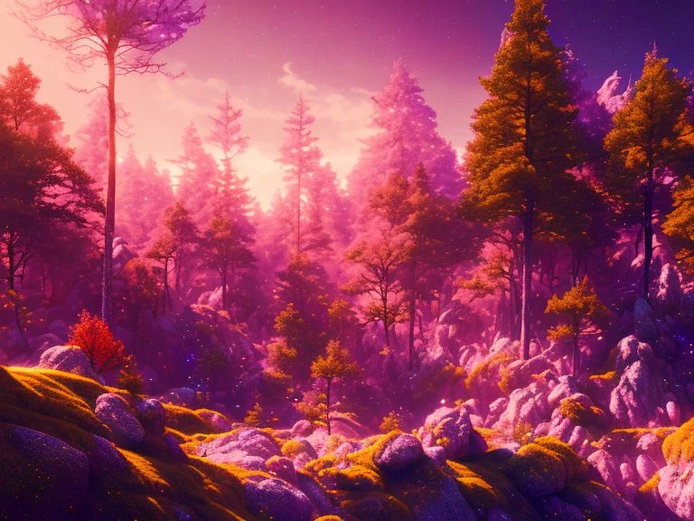 gold and red crystal cosmic and galactic ambiance hill sky rocks sunny trees , full of details, smooth, bright sunshine，soft light atmosphere, light effect，vaporwave colorful, concept art, smooth, extremely sharp detail, finely tuned detail, ultra high definition, 8 k, unreal engine 5, ultra sharp focus