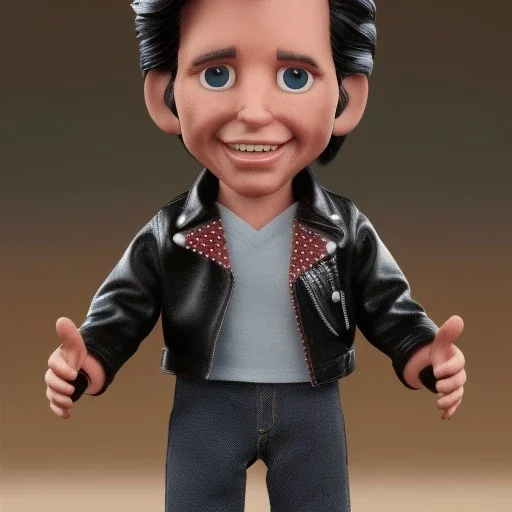 wide view young Fonz with black hair greaser figure doll 1975 (thumbs-up) (face) Forehead grin, fonzarelli, fonziE fonz