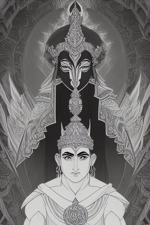 Hinduism, modern realistic cartoon drawing, grayscale, adult coloring pages, Hindu god Brahma, male god, wisdom, transformation, lined drawing, coloring page, 300 dpi, high quality print, painted portrait, full body, white hair , masculine, mature, handsome, upper body, muscular, hairy torso, fantasy, intricate, elegant, highly detailed, digital painting, artstation, concept art, smooth, sharp focus, illustration, 8K, HDR, masterpiece, pastel quad Color, 3D vector art, cute and quirky, fantasy