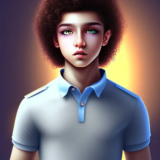 beautiful 12 year old arabic boy with curly hair and light blue eyes