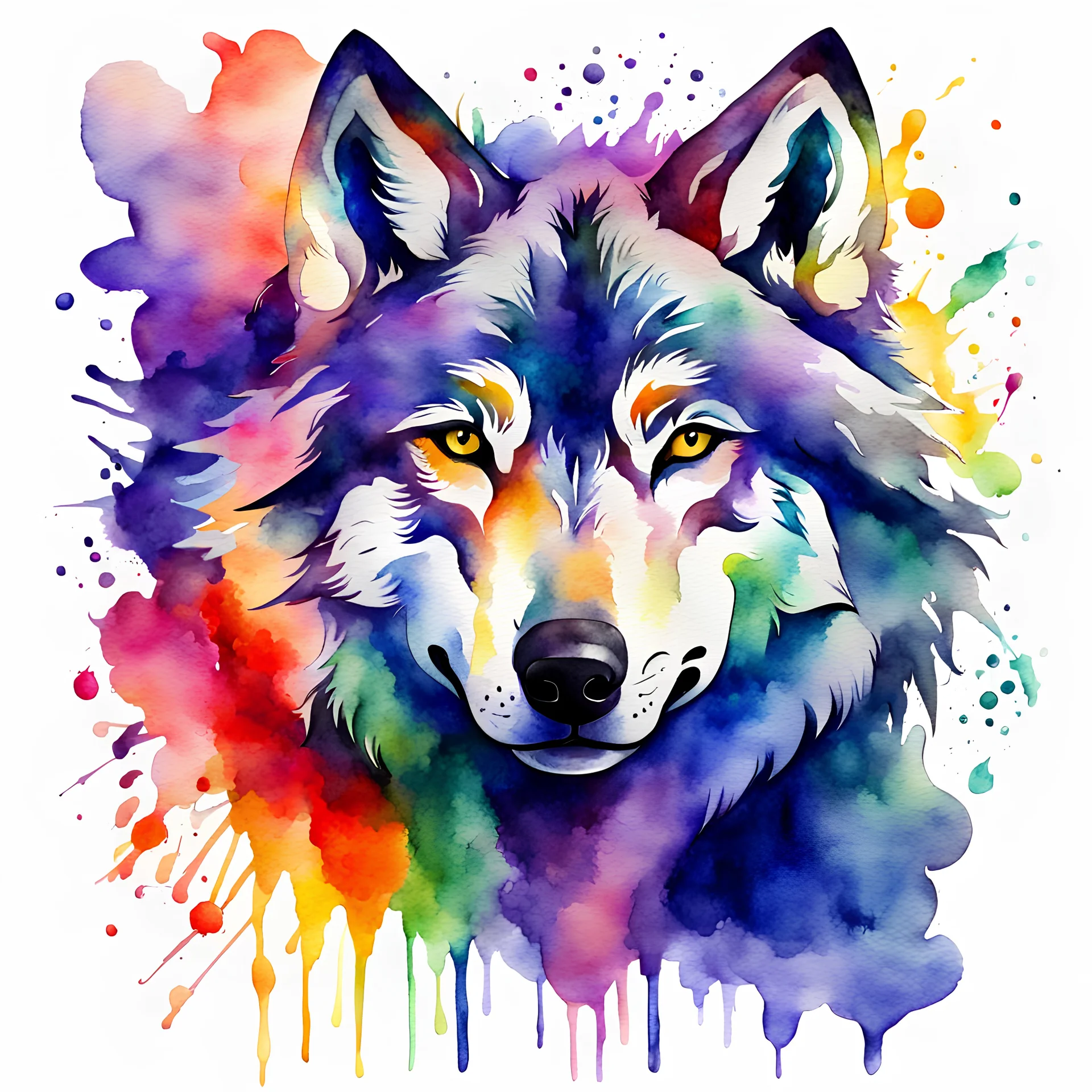 watercolor colorful paint of wolf