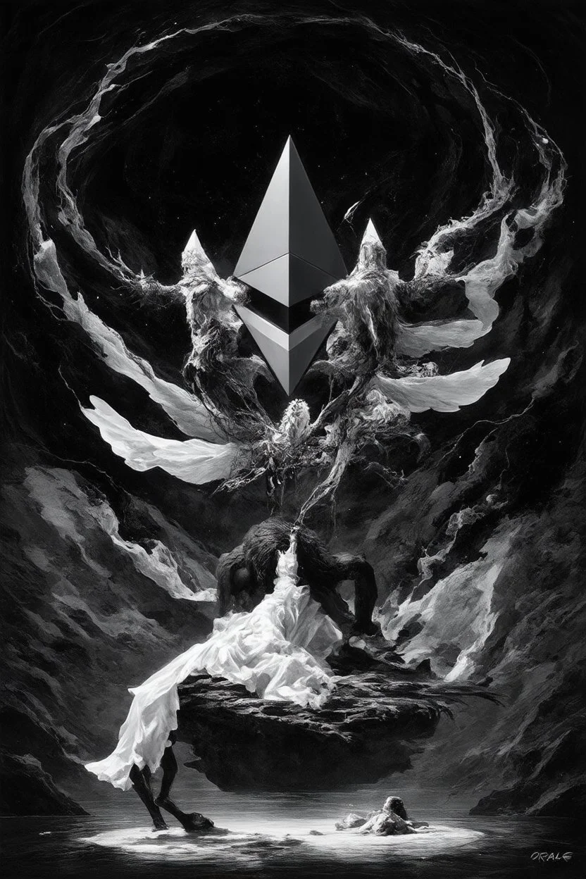tom lee ethereum oracle of delphi seeing the future in the style of surrealism black and white