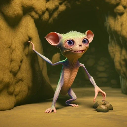 pixar art style of cute gollum inside cave, full body, by mobeius, au naturel, hyper detailed, digital art, trending in artstation, cinematic lighting, studio quality, smooth render, unreal engine 5 rendered, octane rendered, art style by klimt and nixeu and ian sprigger and wlop and krenz cushart