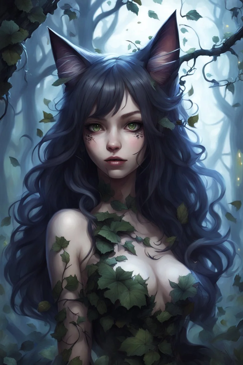 CAT GIRL, FANTASY, FORESTY, VINES, SOULLESS, FLUFFY TAIL