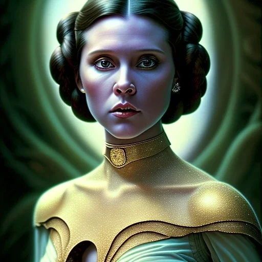 Princess leia goddess, perfect face, fantasy, beautiful face, gorgeous, intricate, dramatic lighting, emotionally evoking symbolic metaphor, highly detailed, photorealistic, artstation, concept art, smooth, sharp focus, art by albert aublet and krenz cushart, tomasz alen kopera, peter mohrbacher, and alphonse mucha, sharp focus, emitting diodes, smoke, artillery, sparks, racks, system unit, motherboard, by pascal blanche rutkowski repin artstation hyperrealism painting concept art of detailed ch