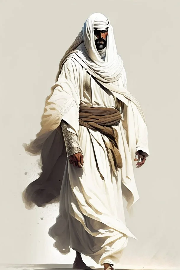 An Arab warrior in plain robes and a pale face full body