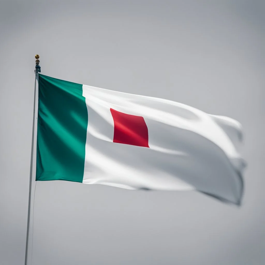 A tricolour flag in green white and blue; fuzing with a polish flag