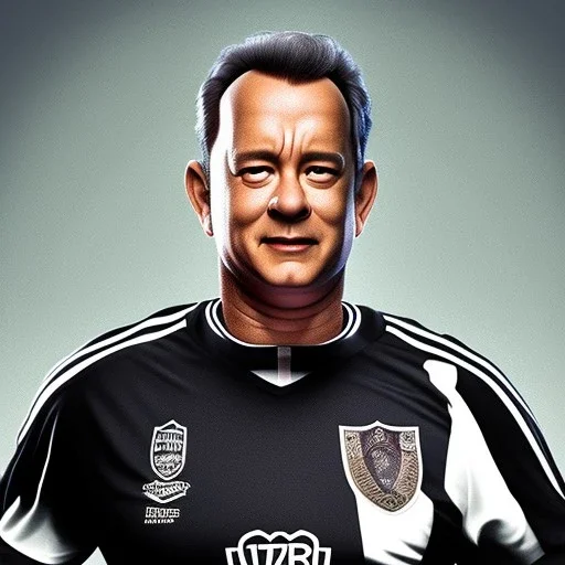 Tom Hanks in a referee jersey officiating for a soccer match at Wembley Stadium