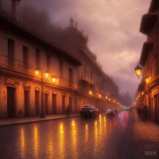 calle de pais por la noche