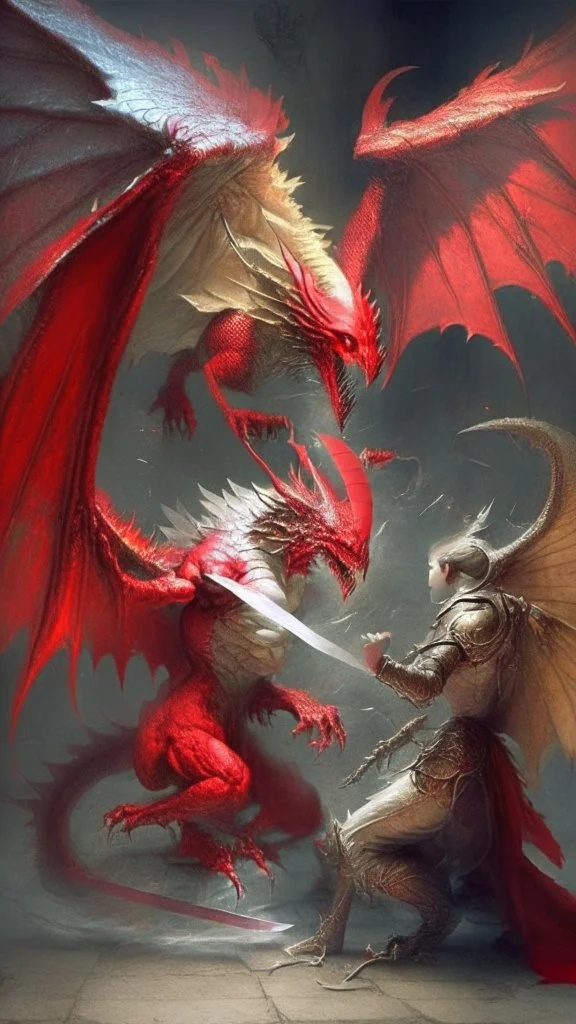 red dragon fighting an angel