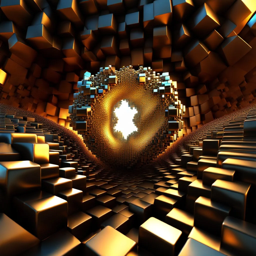 a mandelbulb 3d fractal made of metallic random color cubes a pertty artistc background