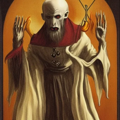 Nosferatu with a tentacle beard and fangs as a Russian Orthodox