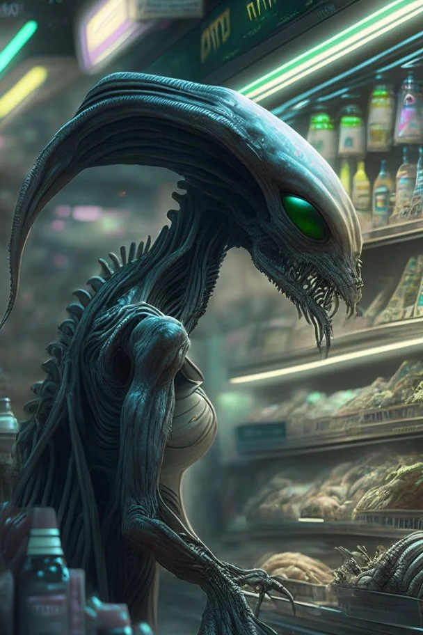 Alien shopping,highly detailed, artstation, sharp focus,4k