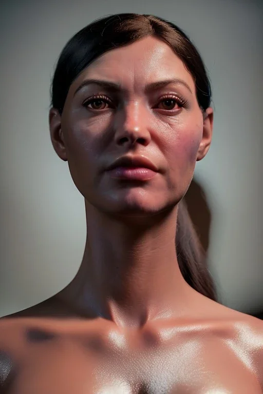 Realistic image, waist up portrait, hybrid made up of a real woman's body and a muppet's head ,concept art, smooth, unreal engine 5, god lights, ray tracing, RTX, lumen lighting, ultra detail, volumetric lighting, 3d, finely drawn, high definition, 4k.