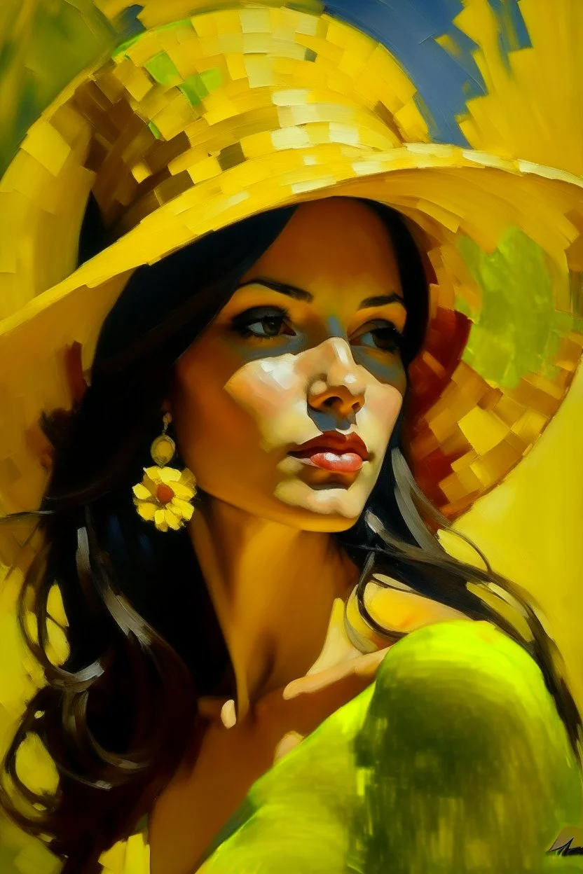 mexican cote d'azur woman yellow mexican painting