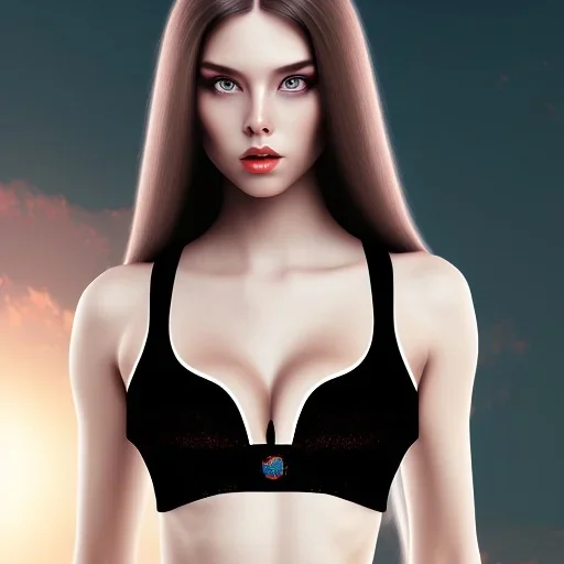 black long hair lady astronaut bra under sunset