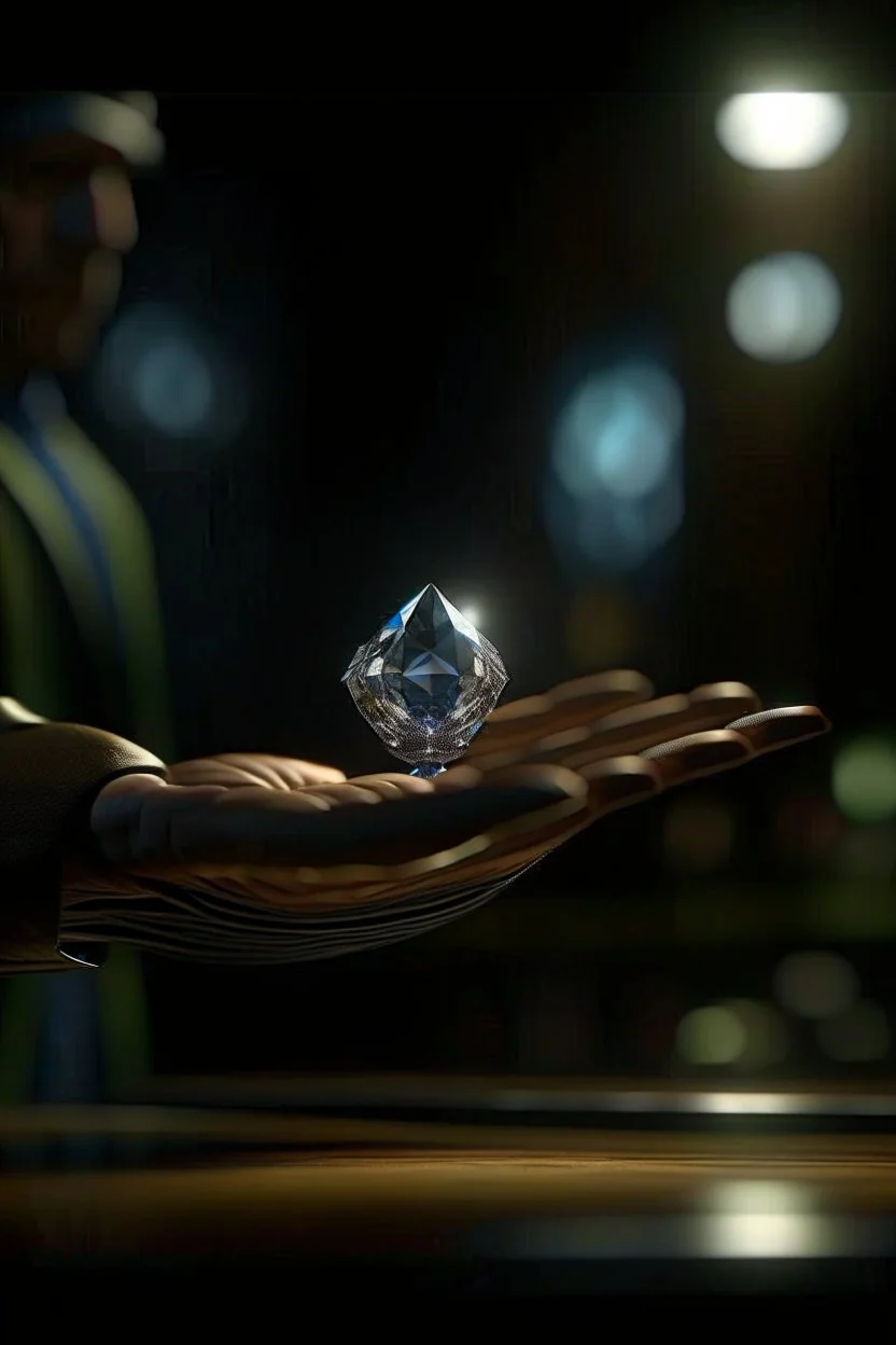 diamond levitating between a magicians hand, fine clothing, rockstar portrait, photo-realistic, shot on Hasselblad h6d-400c, zeiss prime lens, bokeh like f/0.8, tilt-shift lens 8k, high detail, smooth render, down-light, unreal engine 5, cinema 4d, HDR, dust effect,, smoke