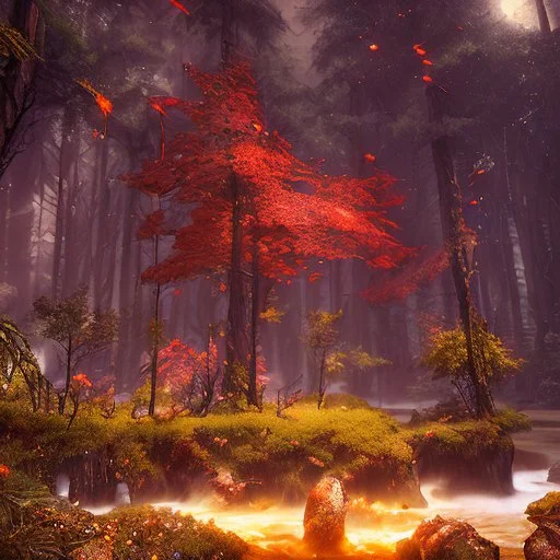 dynamic lighting, Intricately detailed, Splash screen art, deep color, Unreal Engine, volumetric lighting, red wetlands,