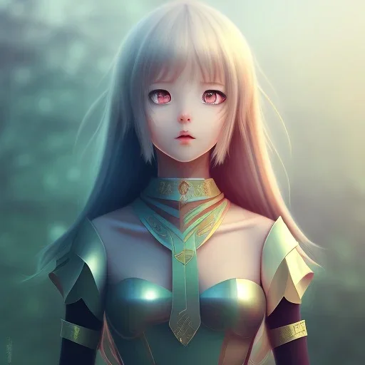 Anime girl cute neck head portrait, warrior costume, village, meditation, 8k quality