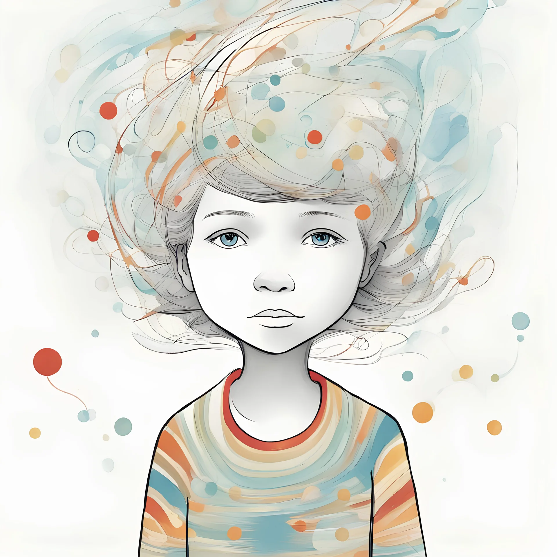 Create a visual abstract representation of a calm child, cartoon