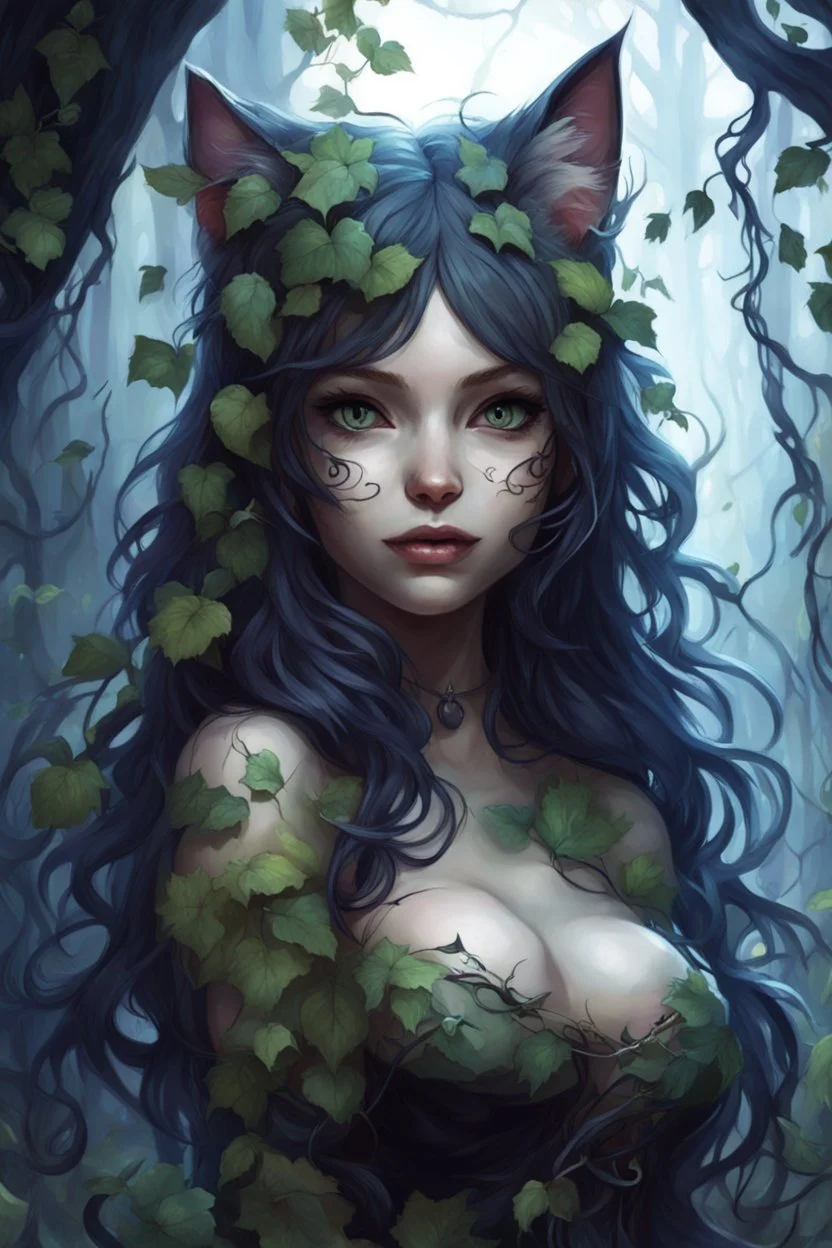 CAT GIRL, FANTASY, FORESTY, VINES