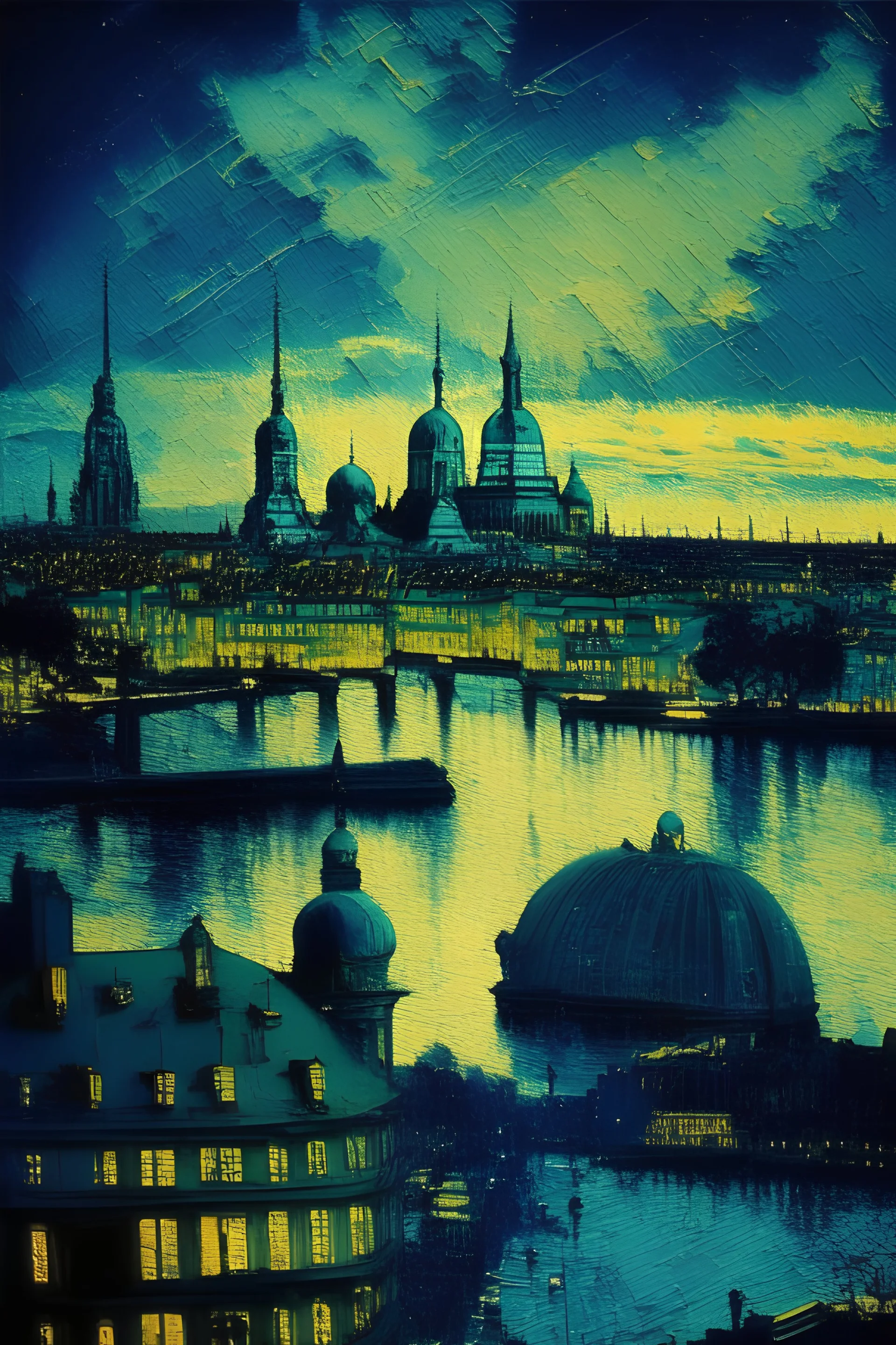 futuristic stockholm view by van gogh