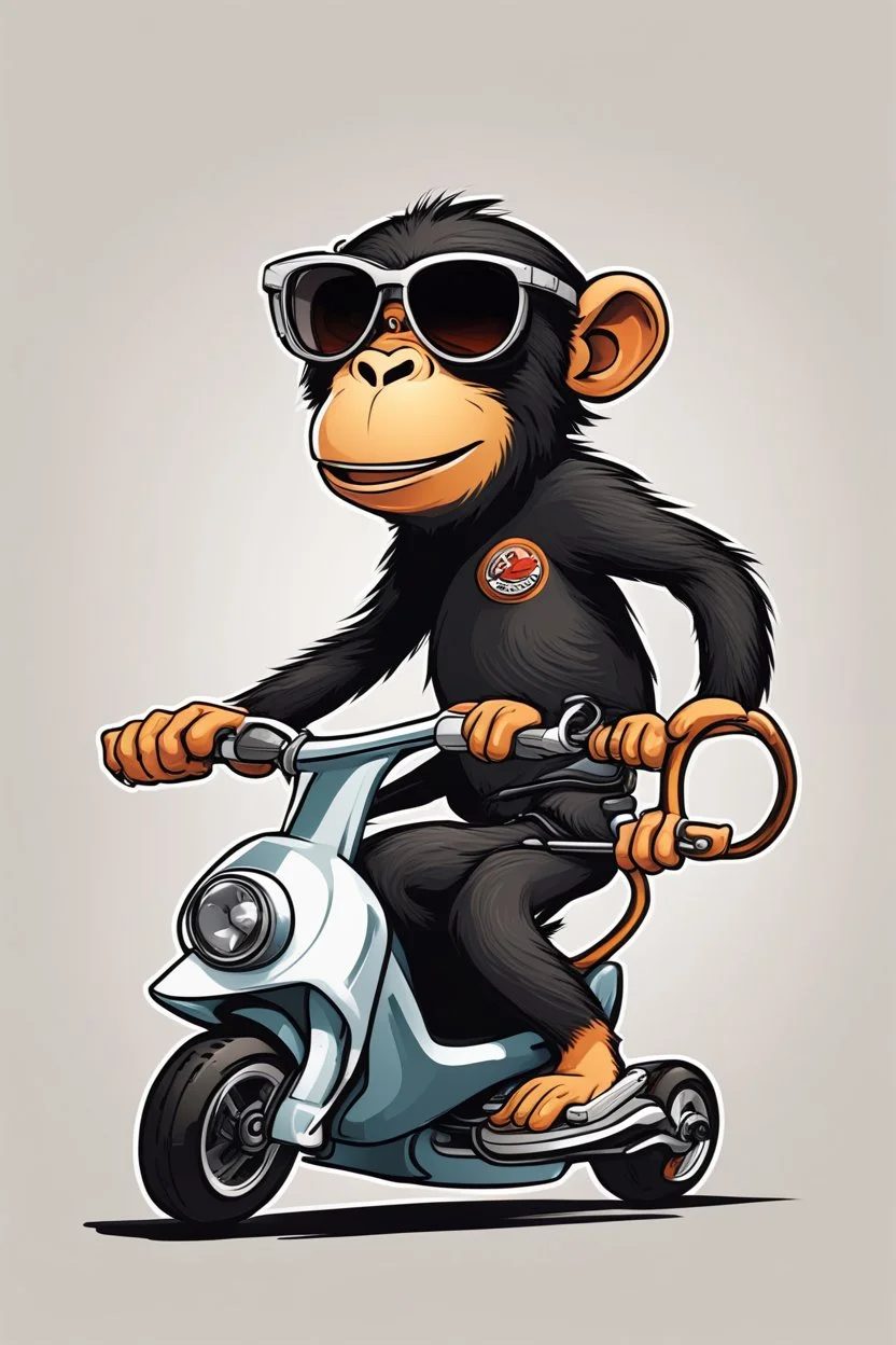 Monkey riding on a scooter going fast with sunglasses on, cartoonize, logo