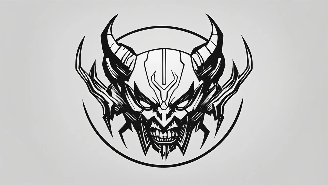 minimalistic cyberpunk demon logo black and white