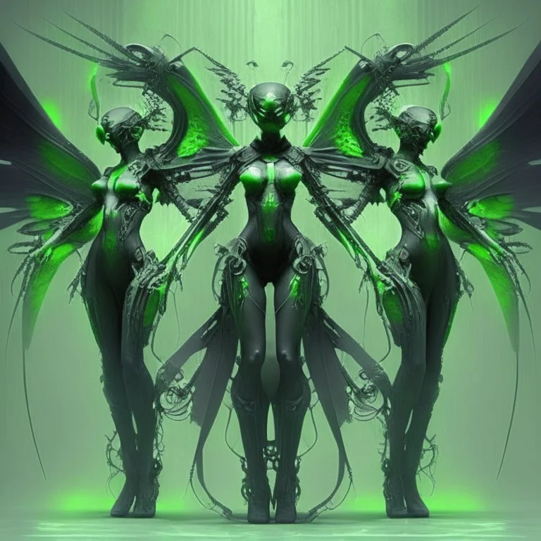 Angeles negro y verdes de 4 brazos futurista