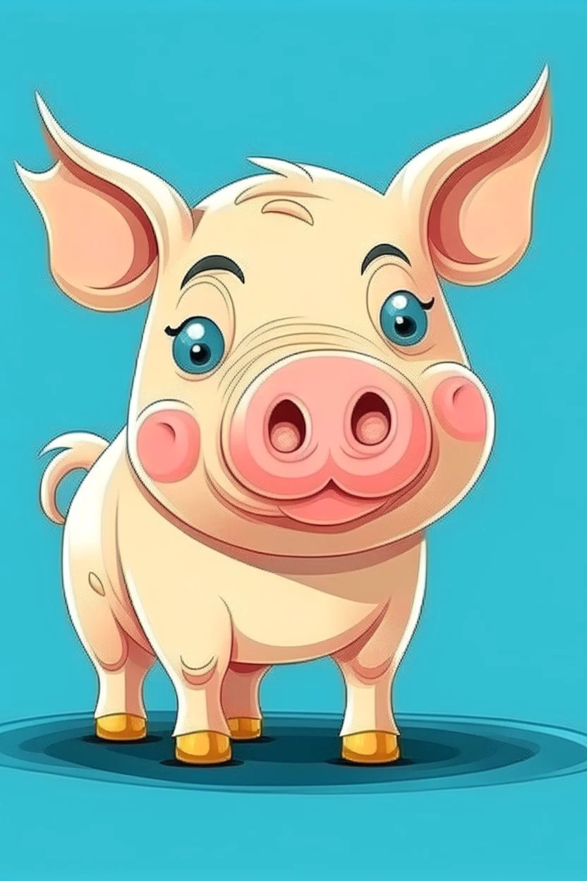 sweet illustration of a pig, in a cartoon style