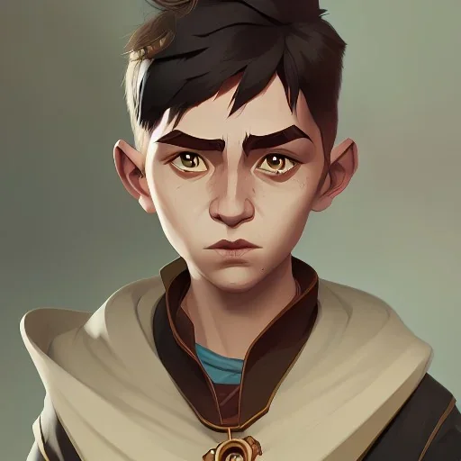 Portrait of a wizard kid with his pet gargoyle by Nick Harris