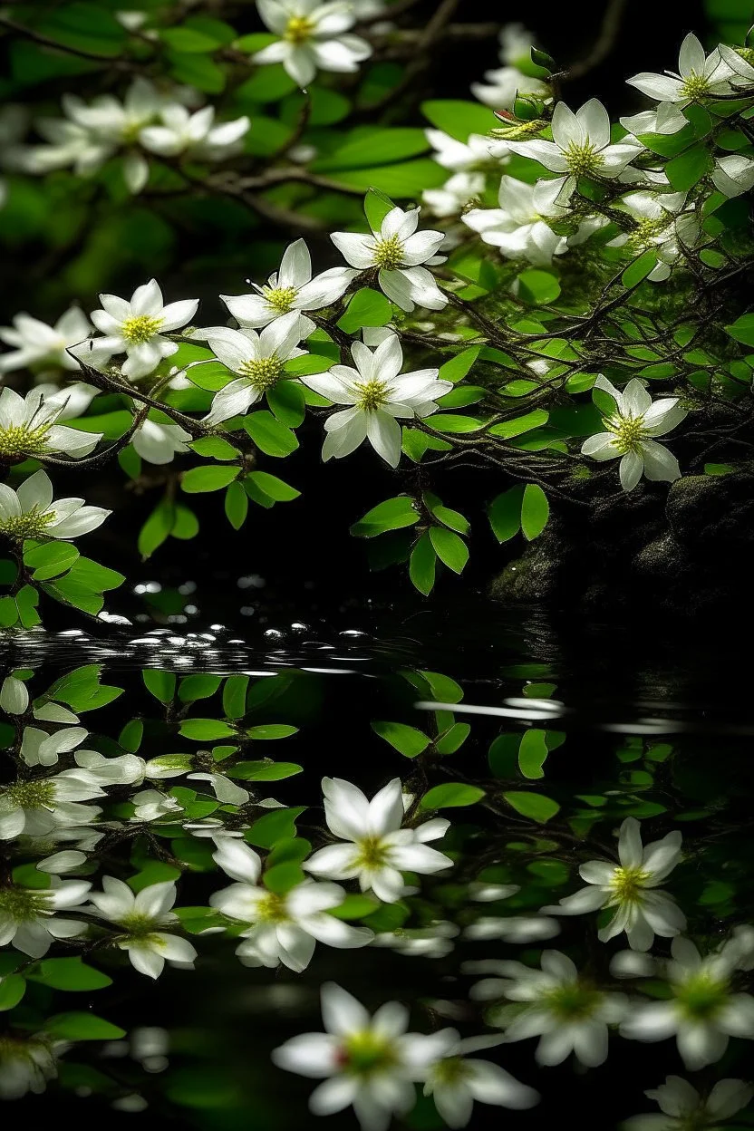 the power of jasmine with water reflection of a stream below