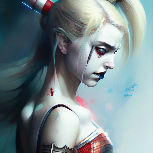 Harley Quinn with a mallet, watercolor illustration by <agnes cecile> <Yoji Shinkawa>,